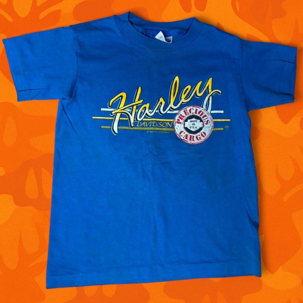 Vintage 1989 Harley Davidson Precious Cargo Youth Small Blue T-Shirt